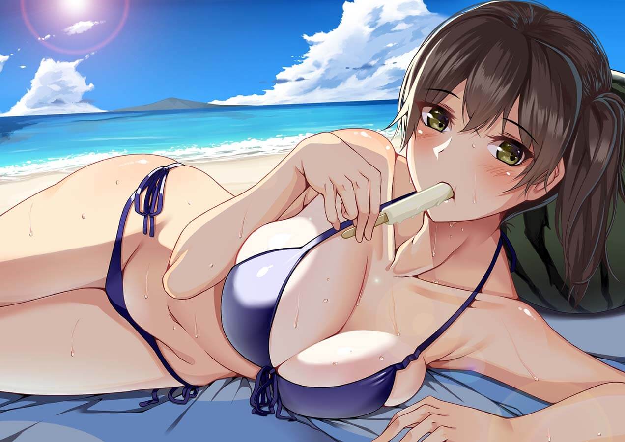 Hot Big Boobs Anime Girl Undressing Swimsuit