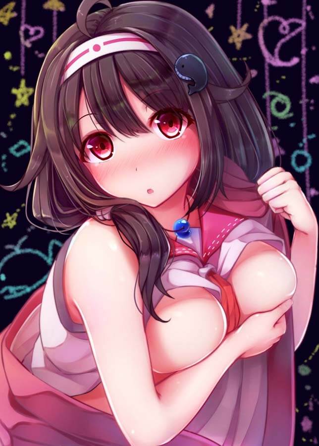 Hot Busty Anime Girl Without Bra Holding Boobs