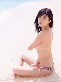 Fumika Baba Huge Boobs Jav Girl in Bikini With No Bra Sitting on Beach 1