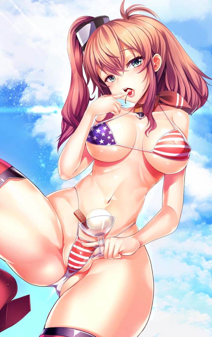 Saratoga Big Tits Anime Girl in Micro Bikini EatingFlashing Erect Nipples 2