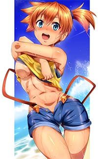Misty Big Tits Anime Girl in Beach Taking Off Clothes Flashing Under Boob 1