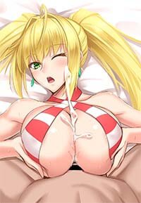 Nero Claudius Big Boobs Anime Girl in Bikini Lying on Bed Boobs Fuck 1