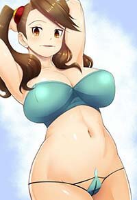 Big Booba Anime Girl in Micro Bikini Standing Flashing Big Boobs 1