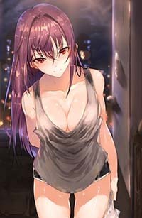 Scathach Big Breast Hentai Girl in Tank Top Flashing Deep Cleavage 1