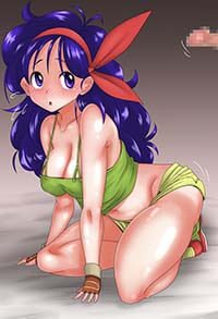 Lunch Big Boobs Anime Girl in Tank Top Kneeling Flashing Hard Nipples 