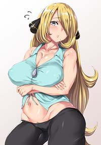 Pokemon Hentai Cynthia in Crop Top Hold Breast Showing Puffy Nipples 1