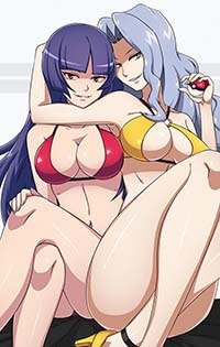 Pokemon Hentai Sabrina and Karen in Bikini Flashing Large Breasts 1