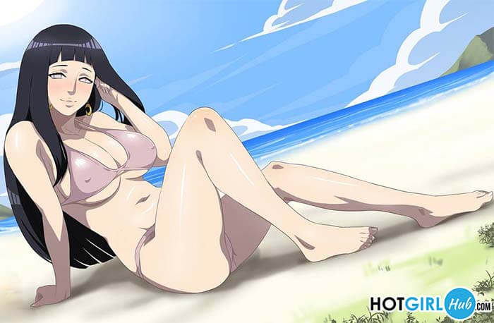 Naruto Hentai Hinata Hyuga In Bikini On Beach Flashing Big Boobs 2
