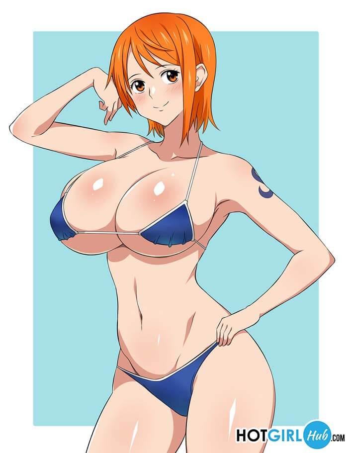 One Piece Hentai Nami in Bikini Smiling Flashing Huge Breasts 2