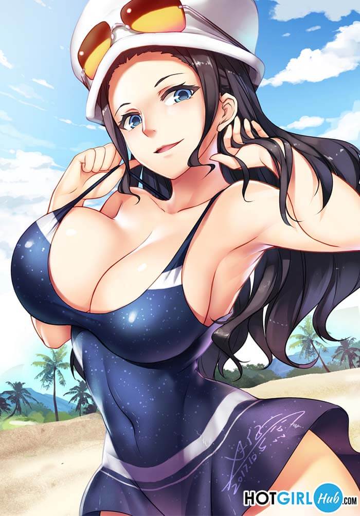 One Piece Hentai Nico Robin In Swimsuit Pull Strap Flashing Large Breasts 2