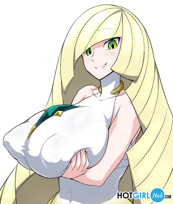 Pokemon Hentai Lusamine Without Bra Hold Breast Erect Nipples 2