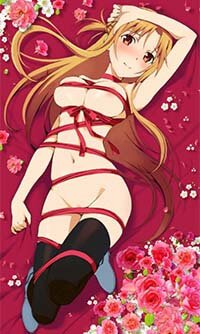 Sword Art Online Hentai Asuna Yuuki Nude Bound With Ribbon Lying 1