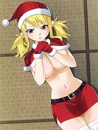 Fairy Tail Hentai Lucy Heartfilia Topless In Santa Costumes Lying Underboob 1