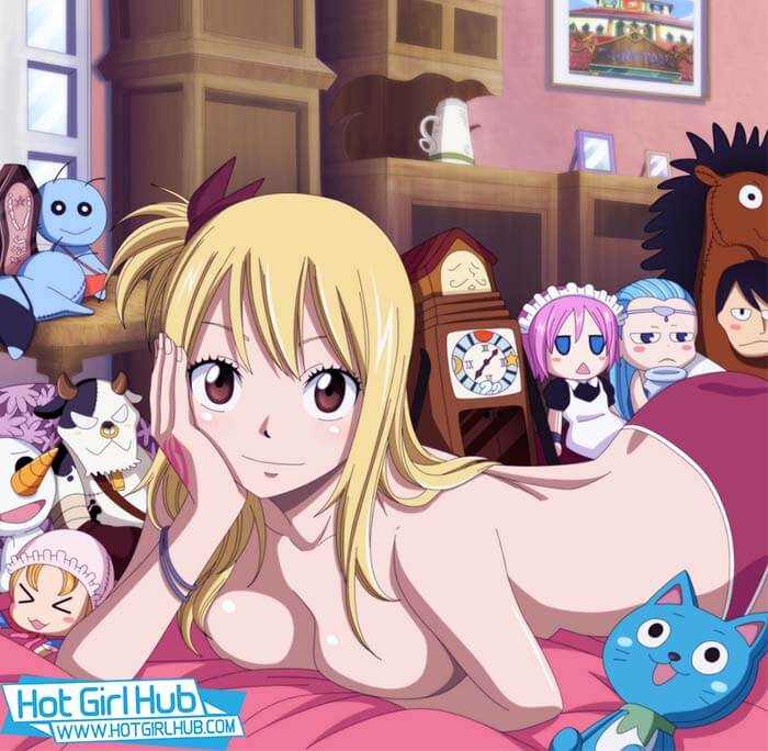 Fairy Tail Hentai Lucy Heartfilia Topless On Bed Naked Body And Big Boobs 2