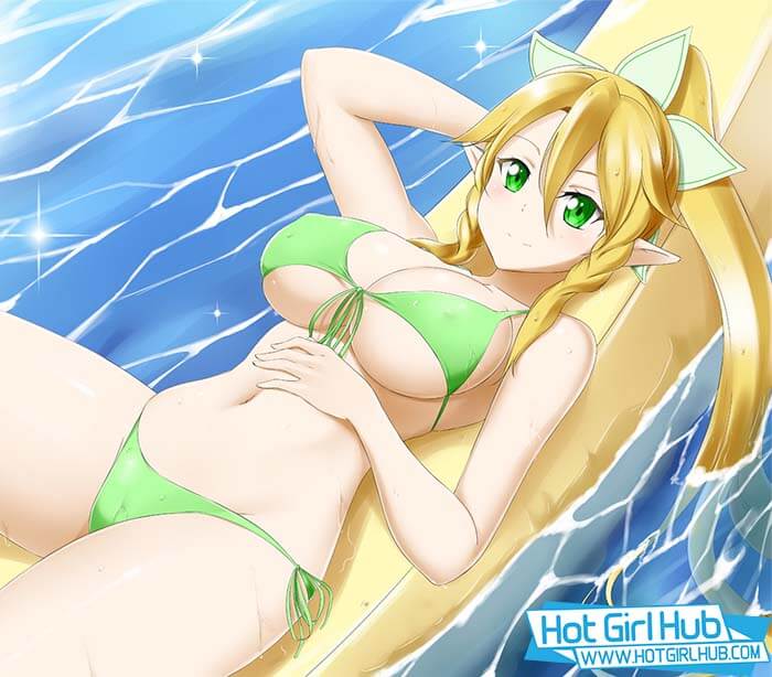 Sword Art Online Hentai Leafa In Bikini Lying On Float Rafts Underboob 2