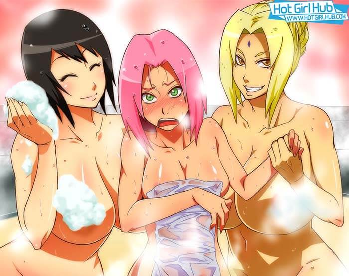 Naruto Hentai Sakura X Shizune X Tsunade Naked In Bathroom Huge Breasts 2