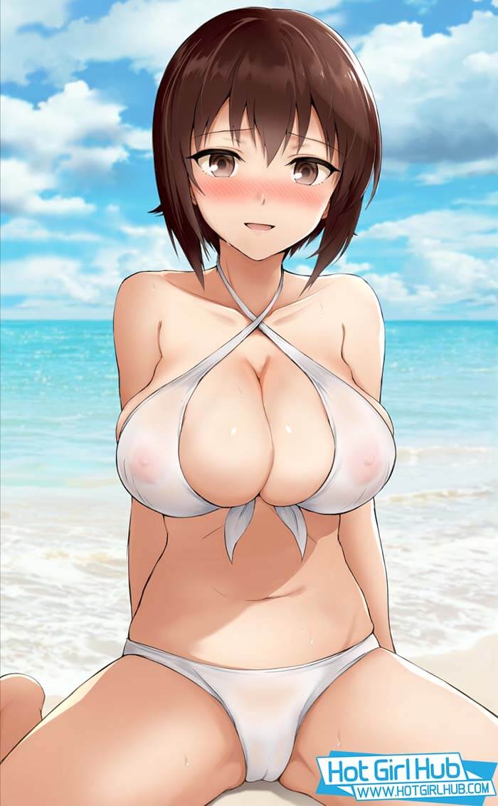 Girls Und Panzer Hentai Maho Nishizumi In See Through Bikini On Beach Nipples 2
