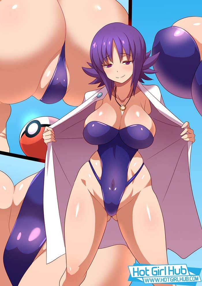 Pokemon Hentai Professor Ivy In One Piece Swimsuit Smiling Huge Breasts Pussy 2 