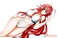 High School Dxd Hentai Rias Gremory In Swimsuit Lying Deep Cleavage 1