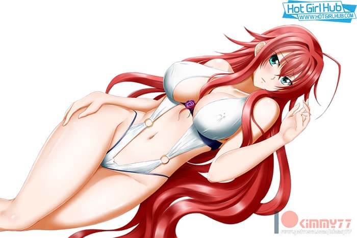 High School Dxd Hentai Rias Gremory In Swimsuit Lying Deep Cleavage 2