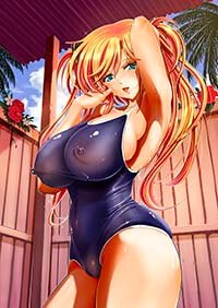 Hentai Girl In Wet See-Through Swimsuit Standing Outdoor Tongue Out Nipple Slip 1