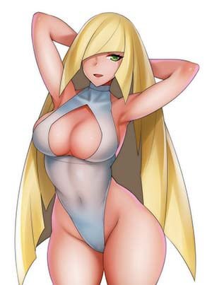 Pokemon Sun and Moon Hentai Lusamine in Swimsuit See-through Large Breasts 1