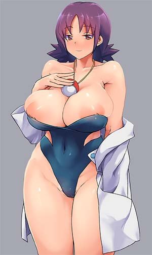 Pokemon Hentai Professor Ivy in Tight Swimsuit Exposed Breasts Nipple Slip 1