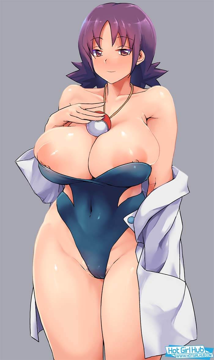 Pokemon Hentai Professor Ivy in Tight Swimsuit Exposed Breasts Nipple Slip 2