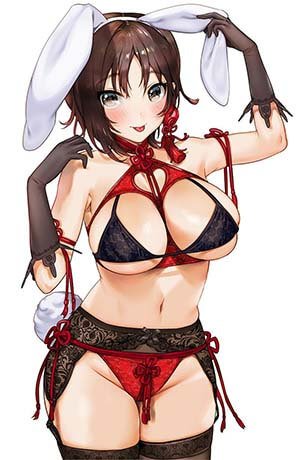 Anime Girl Hentai in Lingerie Tongue Out Underboob Large Breasts 1