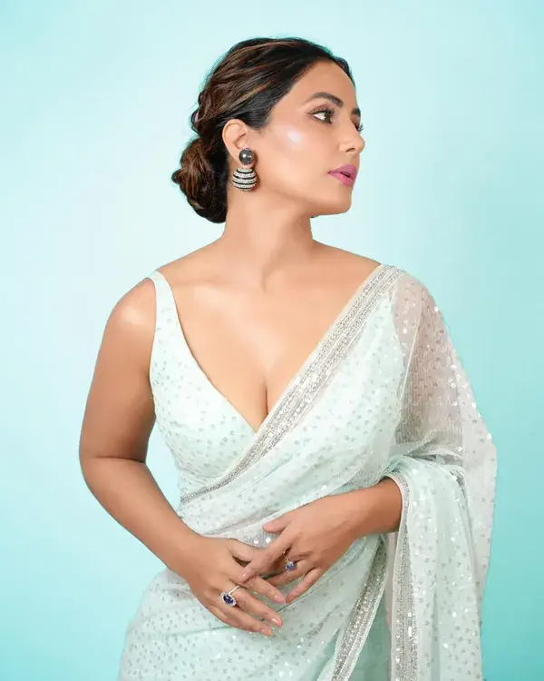 8 Times Hina Khan Puts on Busty Display in Deep Neck Blouse With Sarees and Lehangas 6