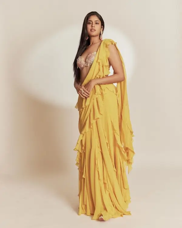 Hot Faria Abdullah Shows Off Big Boobs in Yellow Saree Looked Stunning (4)