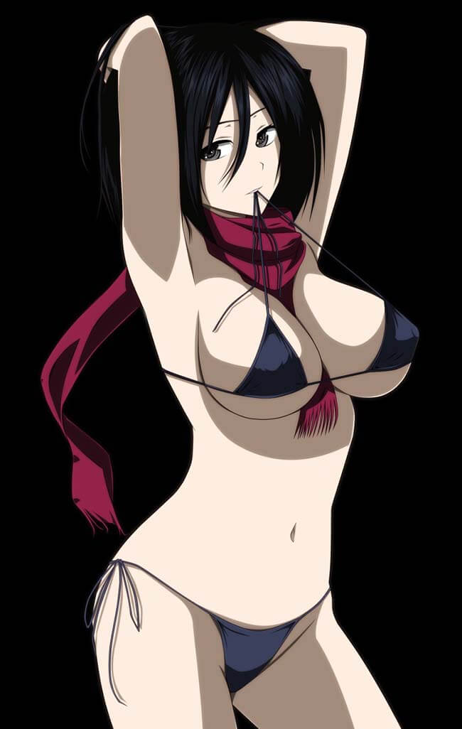 Mikasa Ackerman Huge Boobs Anime Girl In Micro Bikini Showing Big Tits 