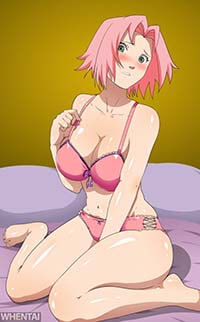 Sakura Haruno Huge Boobs Anime Girl In Pink Lingerie Stripping