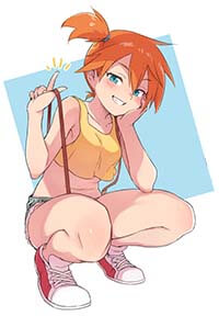 Misty Big Boobs Anime Girl Squatting Pull Suspenders Showing Sexy Body