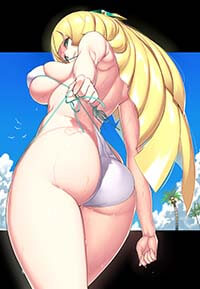 Pokemon Hentai Lusamine Striping Off Her Bikini Bottom Large Ass