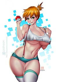 Pokemon Hentai Skyla In Bikini Top Lift Shirt Flashing Huge Boobs