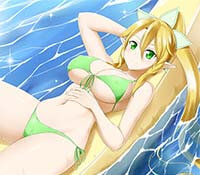 Sword Art Online Hentai Leafa In Bikini Lying On Float Rafts Underboob