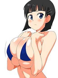 Sword Art Online Hentai Suguha Kirigaya In Bikini Top Squeezing Breast 1