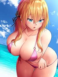 Kantai Collection Hentai Prinz Eugen In Bikini Hold Big Boobs And Curvy Body 1