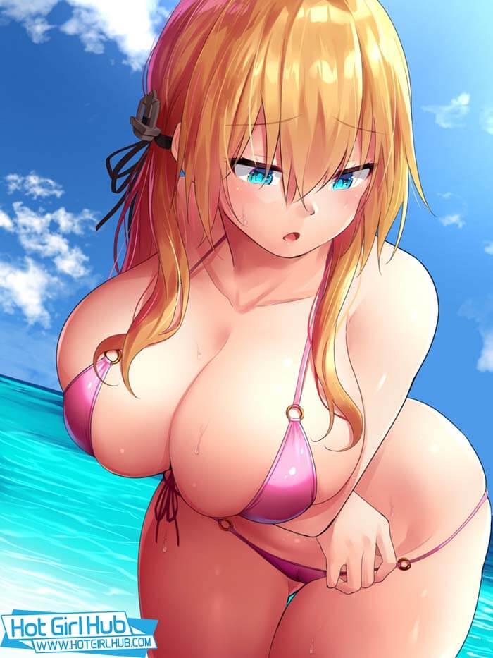 Kantai Collection Hentai Prinz Eugen In Bikini Hold Big Boobs And Curvy Body 2