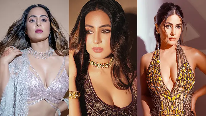 8 Times Hina Khan Puts on Busty Display in Deep Neck Blouse With Sarees and Lehangas