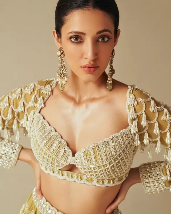 Hot Neha Shetty Shows Off Big Boobs and Toned Abs in Beige Color Lehenga Raised the Heat in Style (4)