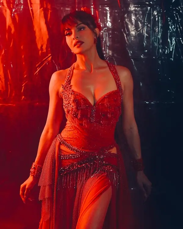 Jacqueline Fernandez Shows Off Huge Cleavage in Red Dress Looked Stunning (3)