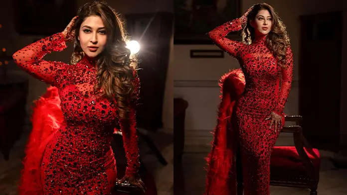 Sonarika Bhadoria Showcased Her Curvy Figure in Red Bodycon Dress Looked Stunning (1)
