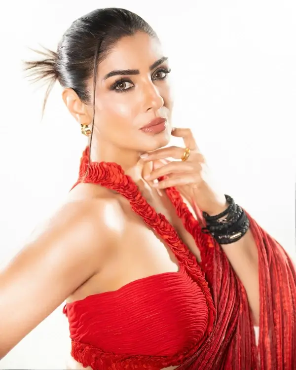 Hot Raveena Tandon Shows Off Big Boobs in Red Ethnic Saree Looked Stunning (7)