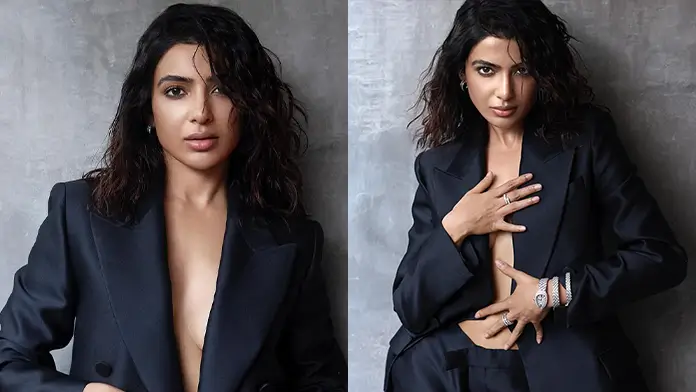 Hot Samantha Ruth Prabhu Braless Showcased Her Big Boobs in Black Pantsuit Wows Fans (1)