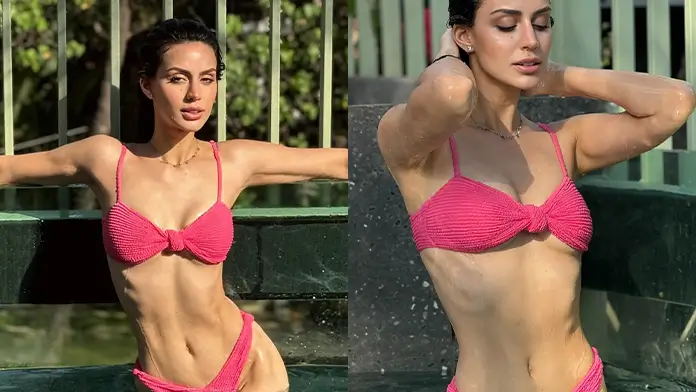Hot Larissa Bonesi Flaunts Her Big Boobs and Sexy Body in Pink Bikini (1)