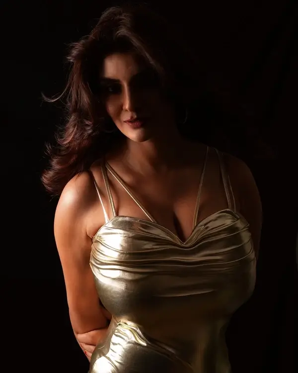 Hot Anveshi Jain Flaunts Her Big Boobs in a Knee Length Gown Which Was Sleeveless (3)