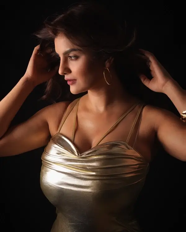 Hot Anveshi Jain Flaunts Her Big Boobs in a Knee Length Gown Which Was Sleeveless (4)