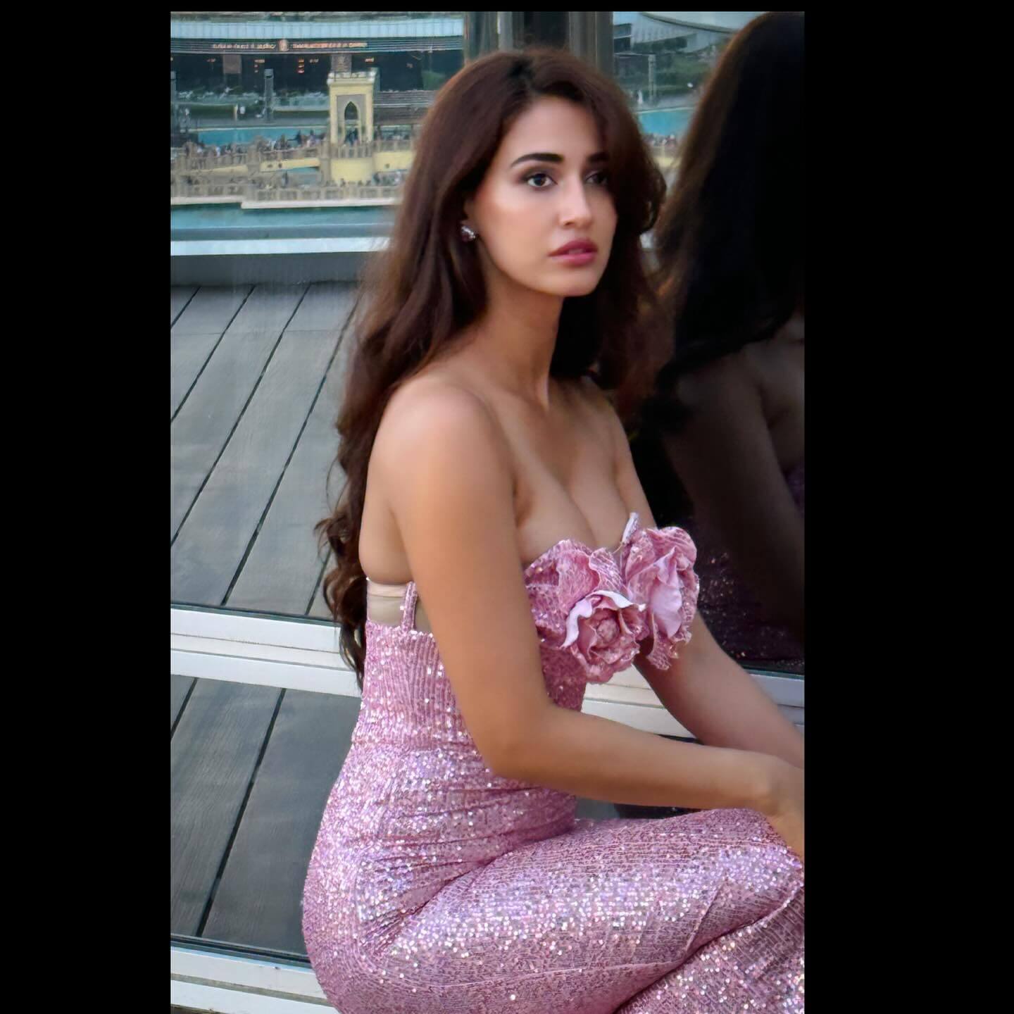 Hot Disha Patani Showcased Her Big Boobs and Curvy Figure in Beautiful Pink Gown (2)